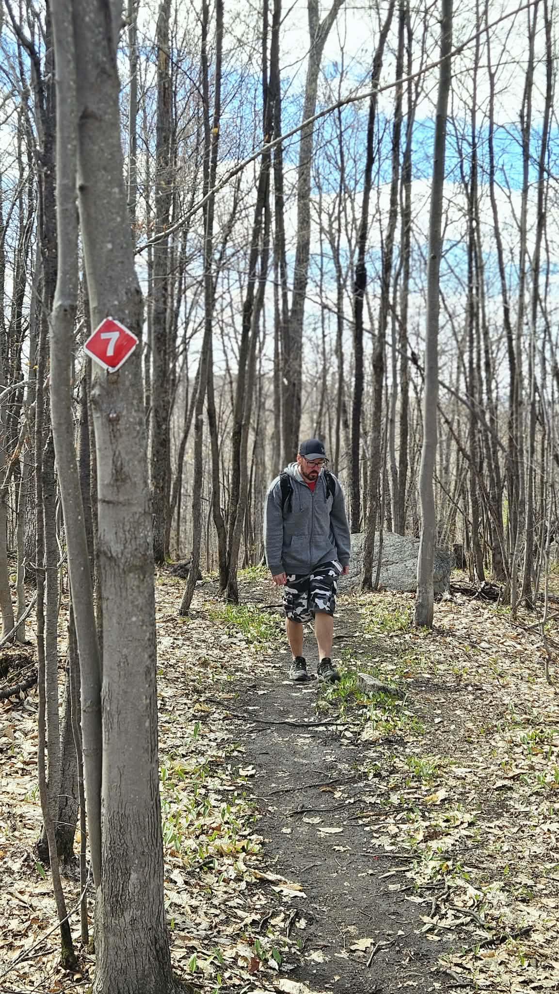 Sylvain walking on a forest trail